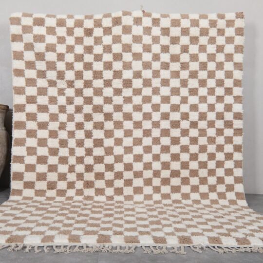 Moroccan checkered rug - brown custom rug - handmade wool rug