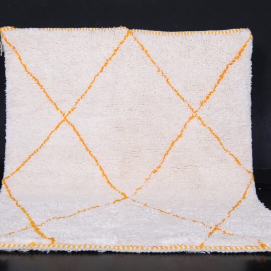 Handmade moroccan rug - beni ourain wool rug - white and orange rug