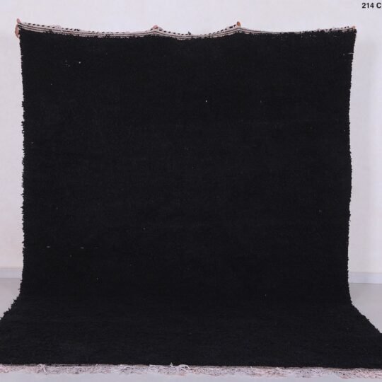 Solid black moroccan rug - wool berber rug - black beni ourain rug